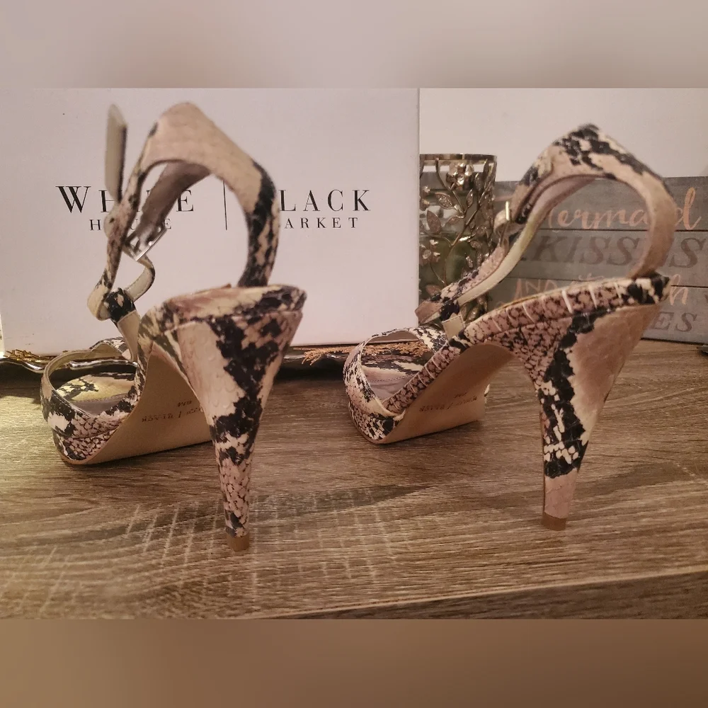 White House Black Market High Heel 👠 Shoes Snake 🐍 Skin Open Toe Pumps - Picture 5 of 7